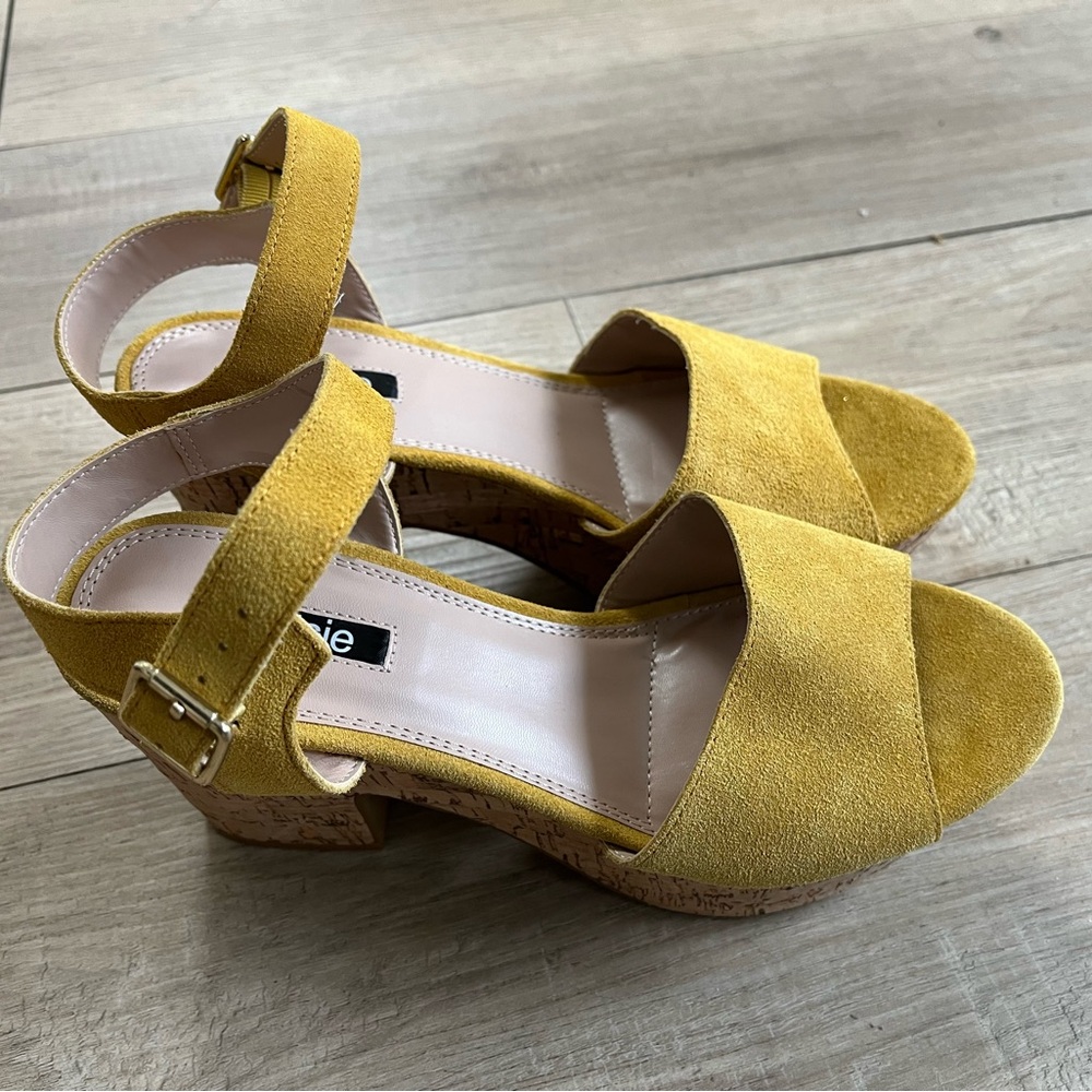 Kensie Mustard Suede Platform Sandals - Picture 3 of 7